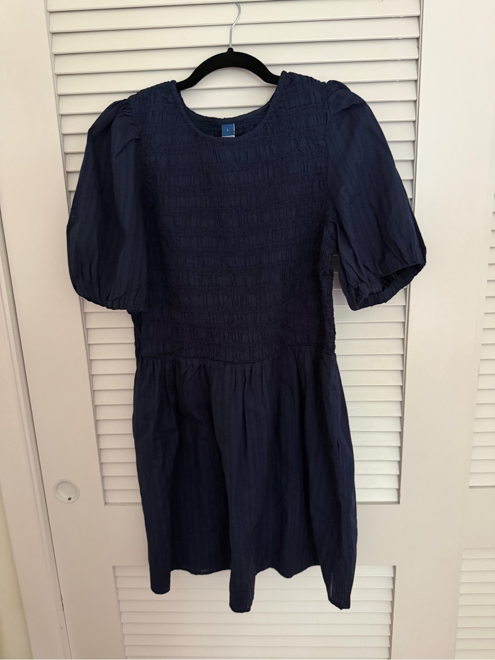 Old Navy: Navy Puff Sleeve Smocked Waist Dress